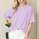 L-XL LILAC WAVE RIB OVERSIZED SHORT SLEEVE SWEATSHIRT