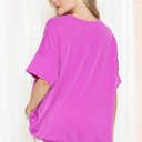 S-M MAGENTA WAVE RIB OVERSIZED SHORT SLEEVE SWEATSHIRT