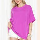 L-XL MAGENTA WAVE RIB OVERSIZED SHORT SLEEVE SWEATSHIRT