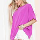 L-XL MAGENTA WAVE RIB OVERSIZED SHORT SLEEVE SWEATSHIRT