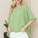 S-M PISTACHIO WAVE RIB OVERSIZED SHORT SLEEVE SWEATSHIRT