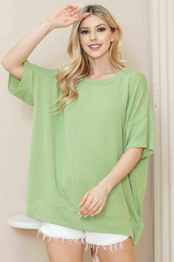 WAVE RIB OVERSIZED SHORT SLEEVE SWEATSHIRT