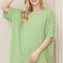 L-XL PISTACHIO WAVE RIB OVERSIZED SHORT SLEEVE SWEATSHIRT