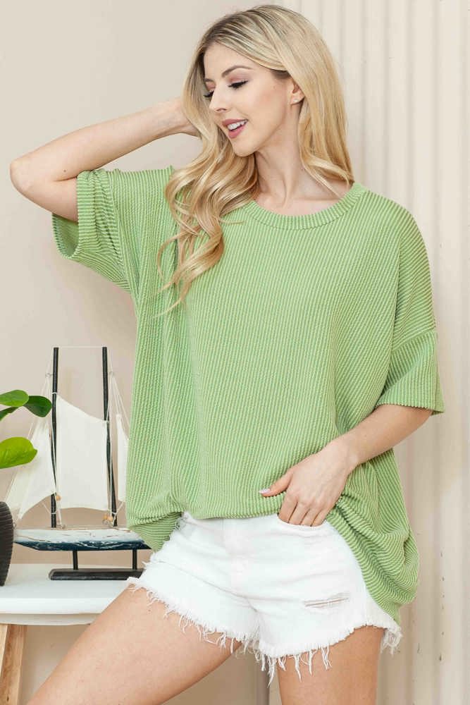 WAVE RIB OVERSIZED SHORT SLEEVE SWEATSHIRT