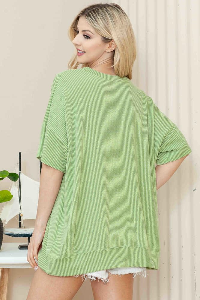 WAVE RIB OVERSIZED SHORT SLEEVE SWEATSHIRT