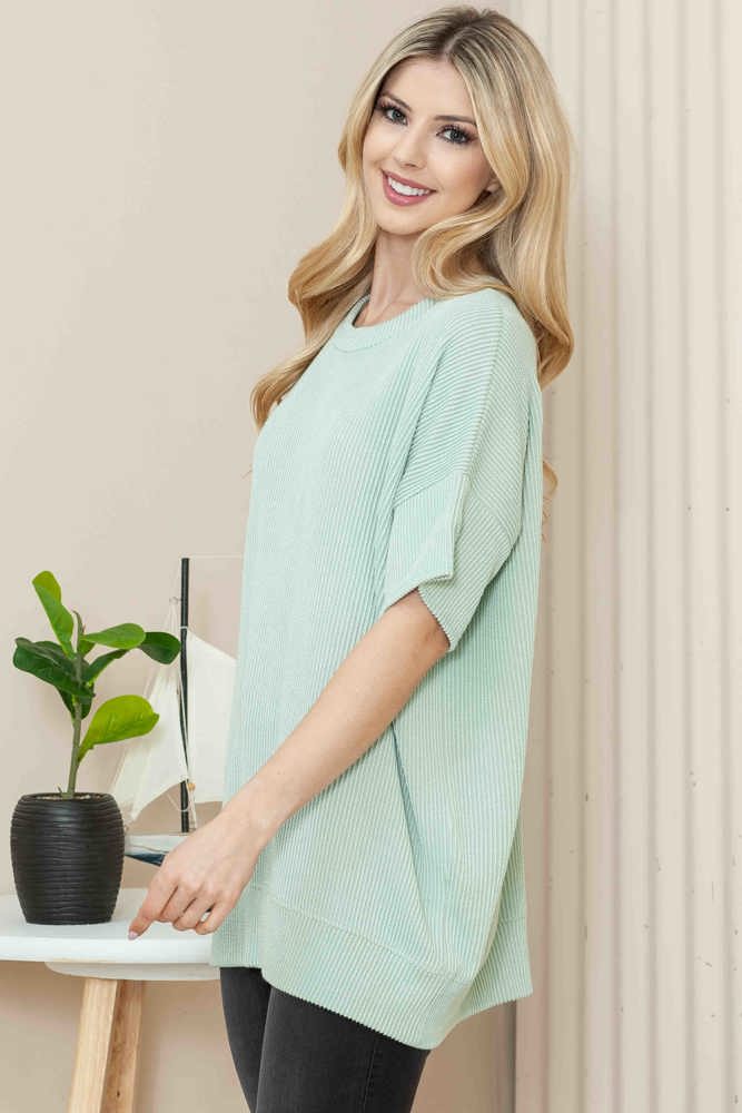 WAVE RIB OVERSIZED SHORT SLEEVE SWEATSHIRT