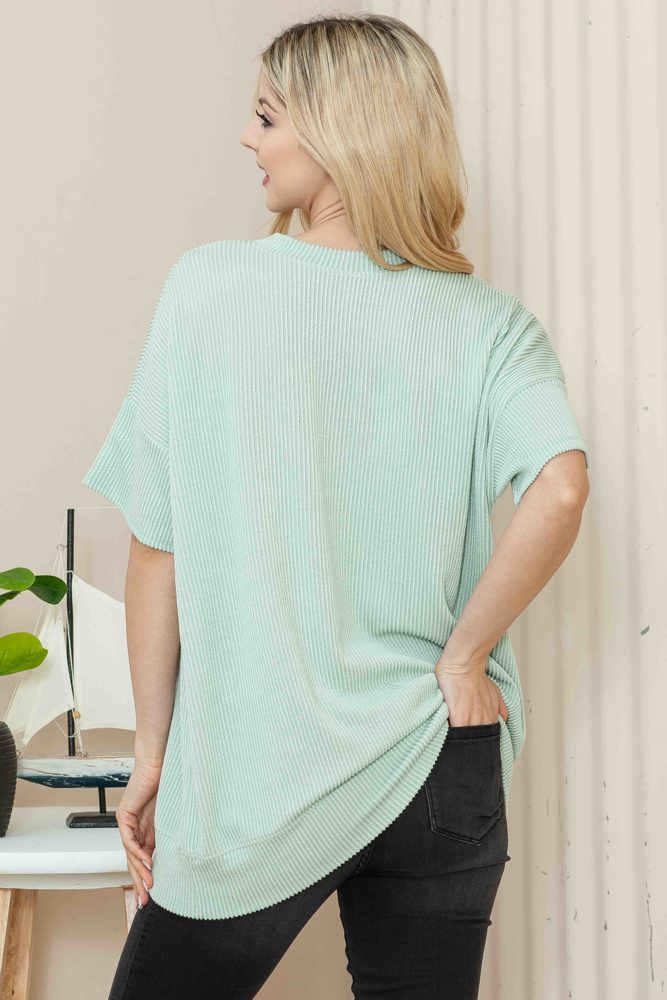 WAVE RIB OVERSIZED SHORT SLEEVE SWEATSHIRT