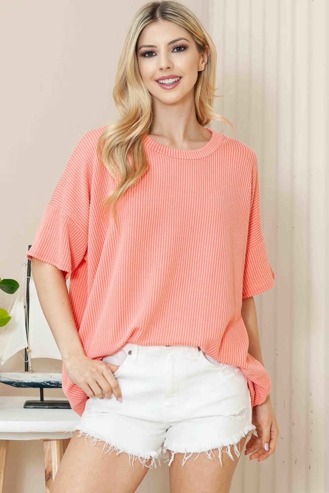 WAVE RIB OVERSIZED SHORT SLEEVE SWEATSHIRT