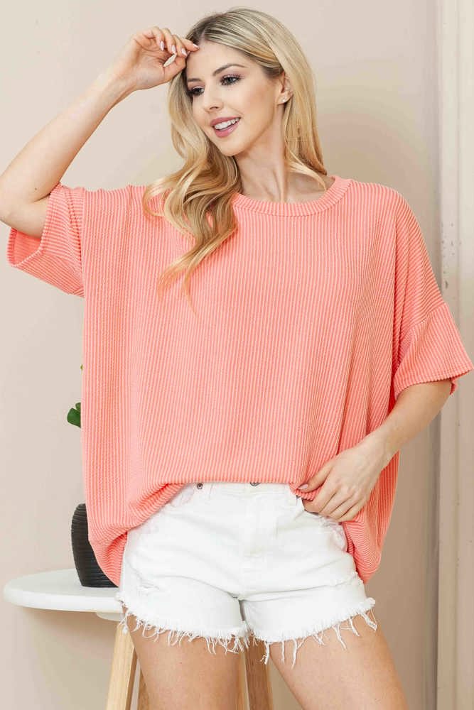 WAVE RIB OVERSIZED SHORT SLEEVE SWEATSHIRT