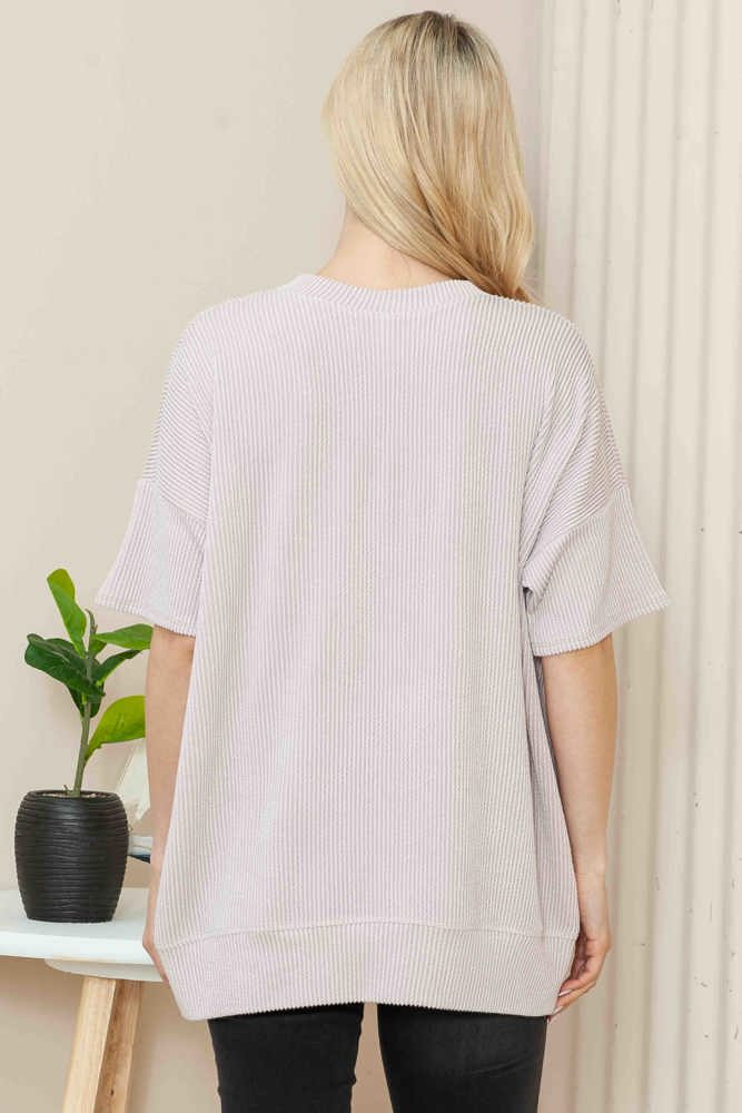 WAVE RIB OVERSIZED SHORT SLEEVE SWEATSHIRT