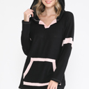 Small BLACK TUNIC HOODIE WITH NEON CONTRAST