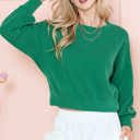 Small KELLY GREEN CROP LONG SLEEVE WAVE RIB TOP 