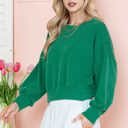 Small KELLY GREEN CROP LONG SLEEVE WAVE RIB TOP 