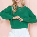 Large KELLY GREEN CROP LONG SLEEVE WAVE RIB TOP 