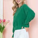 Large KELLY GREEN CROP LONG SLEEVE WAVE RIB TOP 