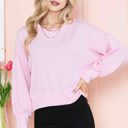 Large LIGHT PINK CROP LONG SLEEVE WAVE RIB TOP 