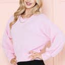 Large LIGHT PINK CROP LONG SLEEVE WAVE RIB TOP 