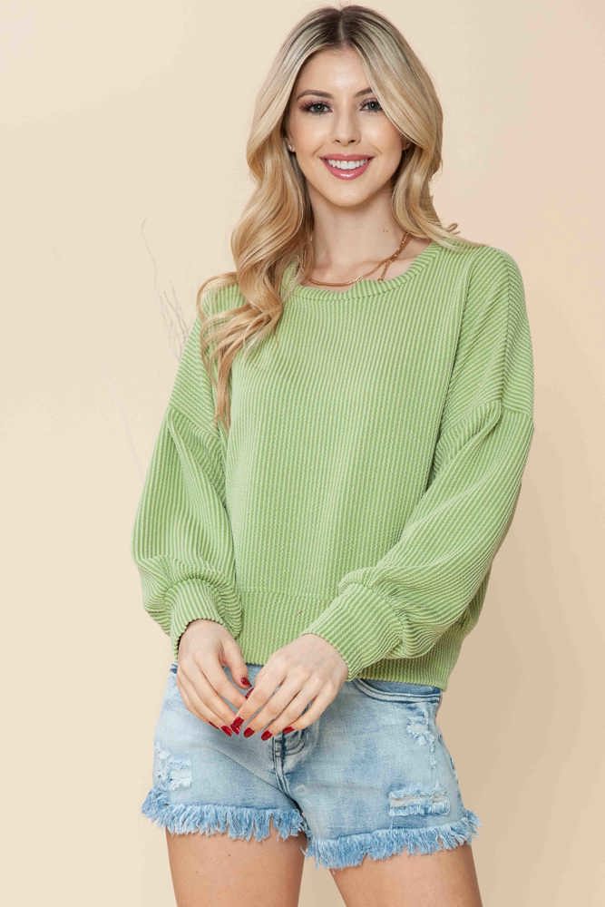 CROP LONG SLEEVE WAVE RIB TOP 