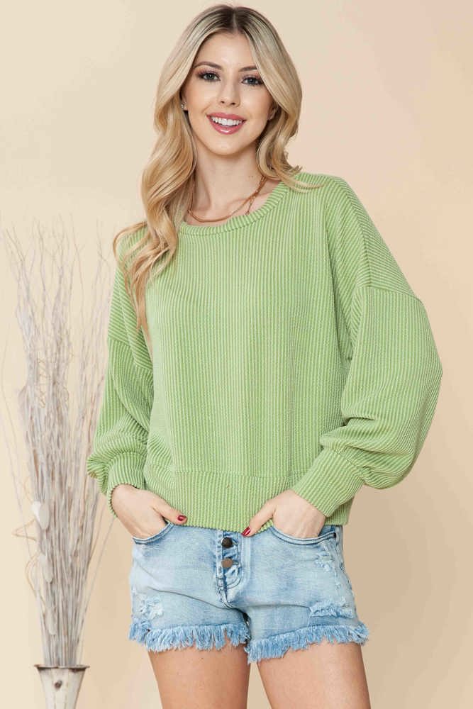 CROP LONG SLEEVE WAVE RIB TOP 