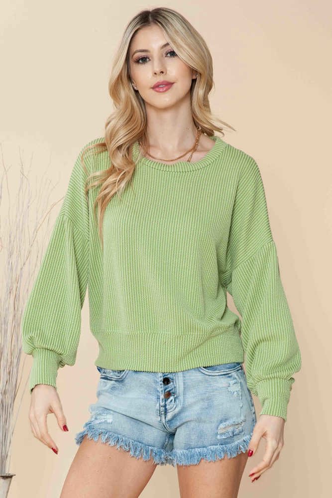 CROP LONG SLEEVE WAVE RIB TOP 