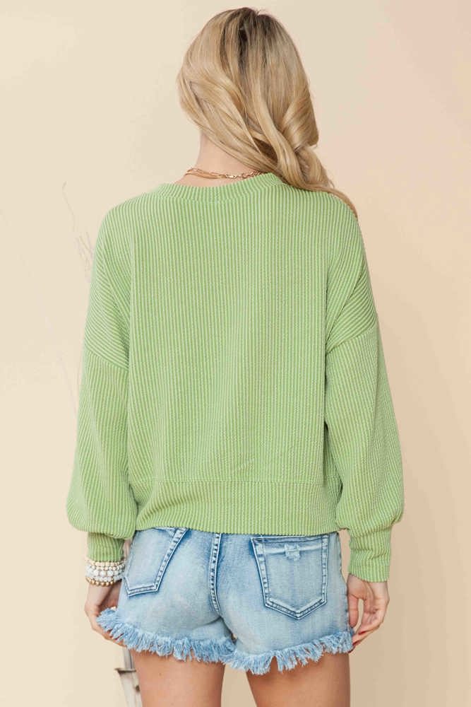 CROP LONG SLEEVE WAVE RIB TOP 