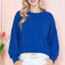 Small ROYAL BLUE CROP LONG SLEEVE WAVE RIB TOP 