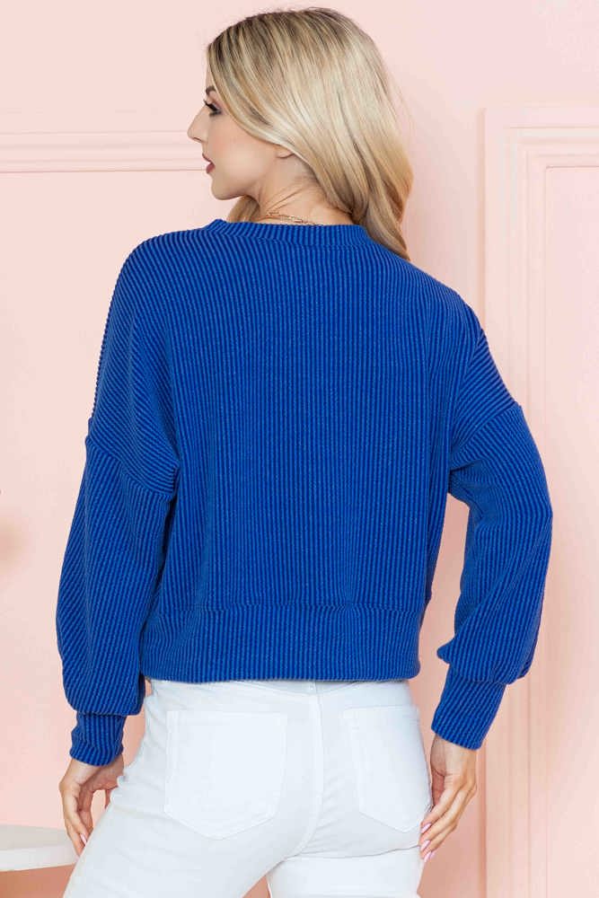 CROP LONG SLEEVE WAVE RIB TOP 