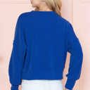 Small ROYAL BLUE CROP LONG SLEEVE WAVE RIB TOP 