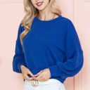 Large ROYAL BLUE CROP LONG SLEEVE WAVE RIB TOP 