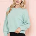 Medium SAGE CROP LONG SLEEVE WAVE RIB TOP 