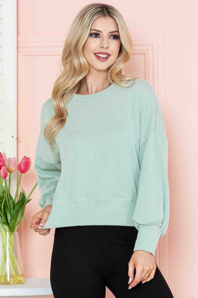 CROP LONG SLEEVE WAVE RIB TOP 