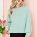 Large SAGE CROP LONG SLEEVE WAVE RIB TOP 