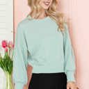 Large SAGE CROP LONG SLEEVE WAVE RIB TOP 