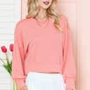 Small SALMON CROP LONG SLEEVE WAVE RIB TOP 