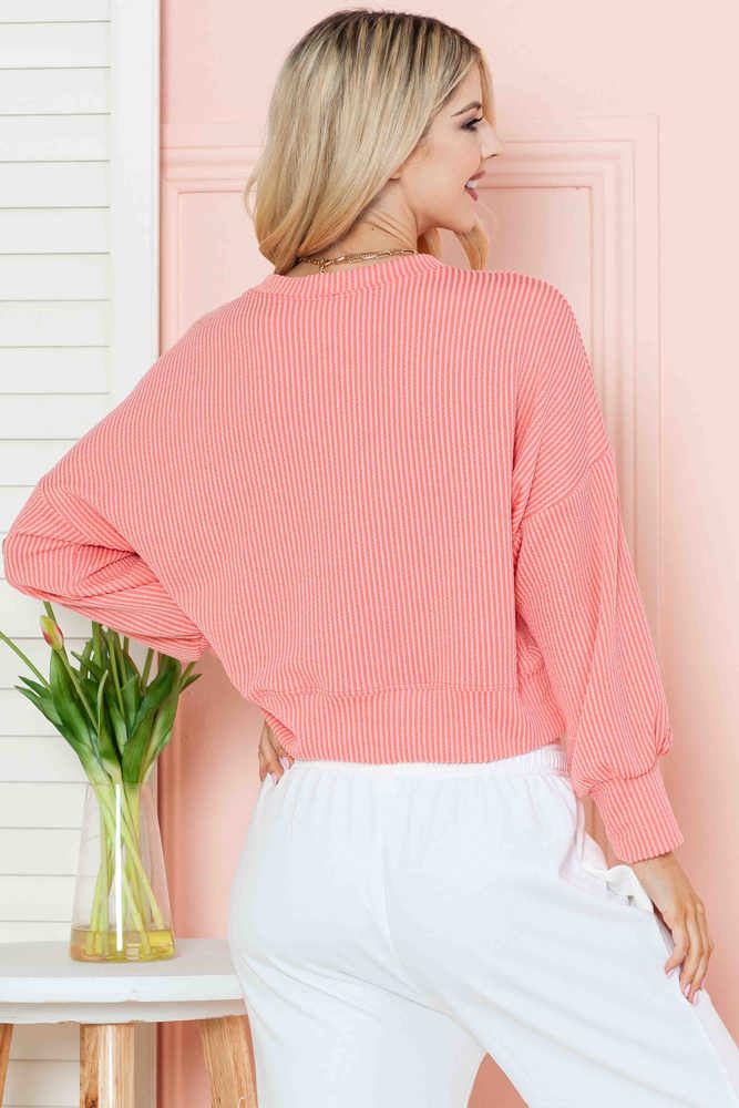 CROP LONG SLEEVE WAVE RIB TOP 