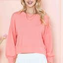 Large SALMON CROP LONG SLEEVE WAVE RIB TOP 