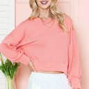 Large SALMON CROP LONG SLEEVE WAVE RIB TOP 