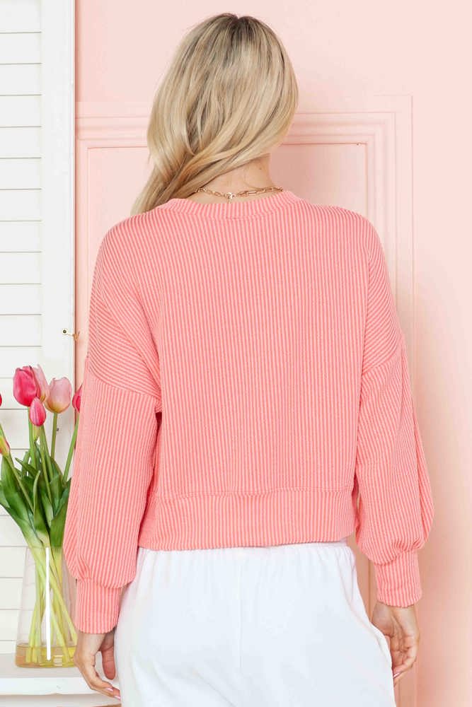 CROP LONG SLEEVE WAVE RIB TOP 