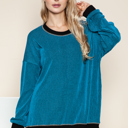 L-XL BLUE OVERSIZED TWO COLOR WAVE RIB SWEATSHIRT