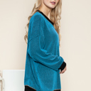 L-XL BLUE OVERSIZED TWO COLOR WAVE RIB SWEATSHIRT