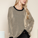 L-XL SAND OVERSIZED TWO COLOR WAVE RIB SWEATSHIRT