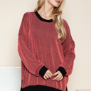 S-M CORAL TWO COLOR WAVE RIB SWEATSHIRT WITH SIDE SLIT