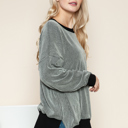 S-M LIGHT GREY TWO COLOR WAVE RIB SWEATSHIRT WITH SIDE SLIT