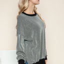 L-XL LIGHT GREY TWO COLOR WAVE RIB SWEATSHIRT WITH SIDE SLIT