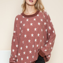 S-M RUST BRUSHED STAR PRINT SWEATSHIRT WITH SIDE SLIT 