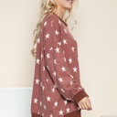 S-M RUST BRUSHED STAR PRINT SWEATSHIRT WITH SIDE SLIT 