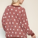 S-M RUST BRUSHED STAR PRINT SWEATSHIRT WITH SIDE SLIT 