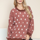 L-XL RUST BRUSHED STAR PRINT SWEATSHIRT WITH SIDE SLIT 