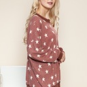 L-XL RUST BRUSHED STAR PRINT SWEATSHIRT WITH SIDE SLIT 