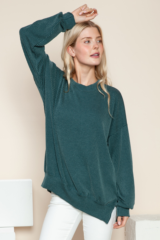 WAVE RIB OVERSIZED SWEATSHIRT WITH SIDE SLIT